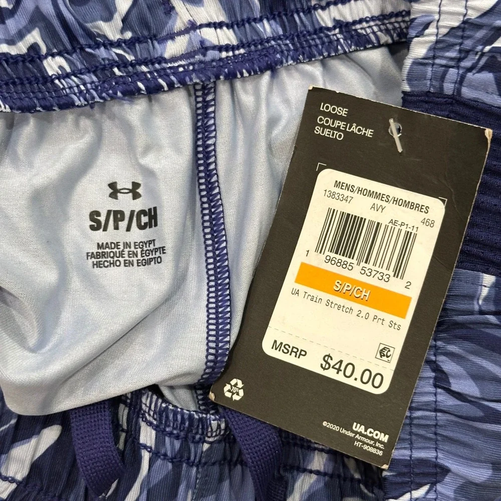 NEW Under Armour Mens UA Train Stretch 2.0 Print Shorts‎ Blue Marble Small $40 - Picture 5 of 6